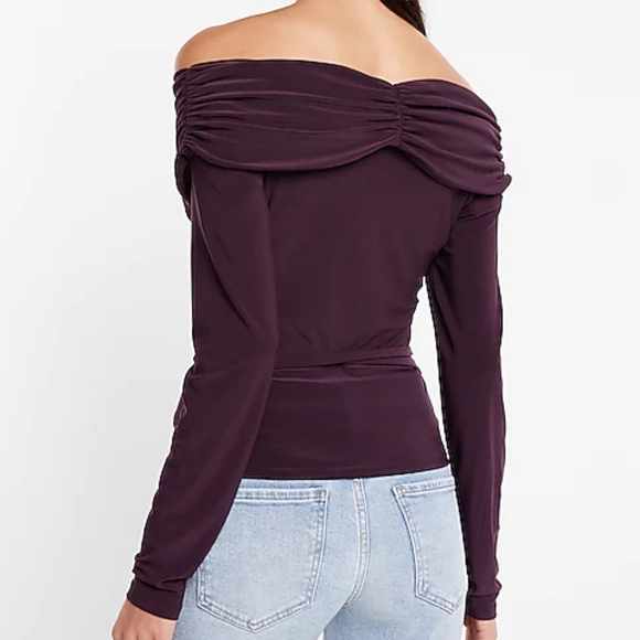 Express Off the Shoulder Long Sleeve Wrap Top - Picture 2 of 5